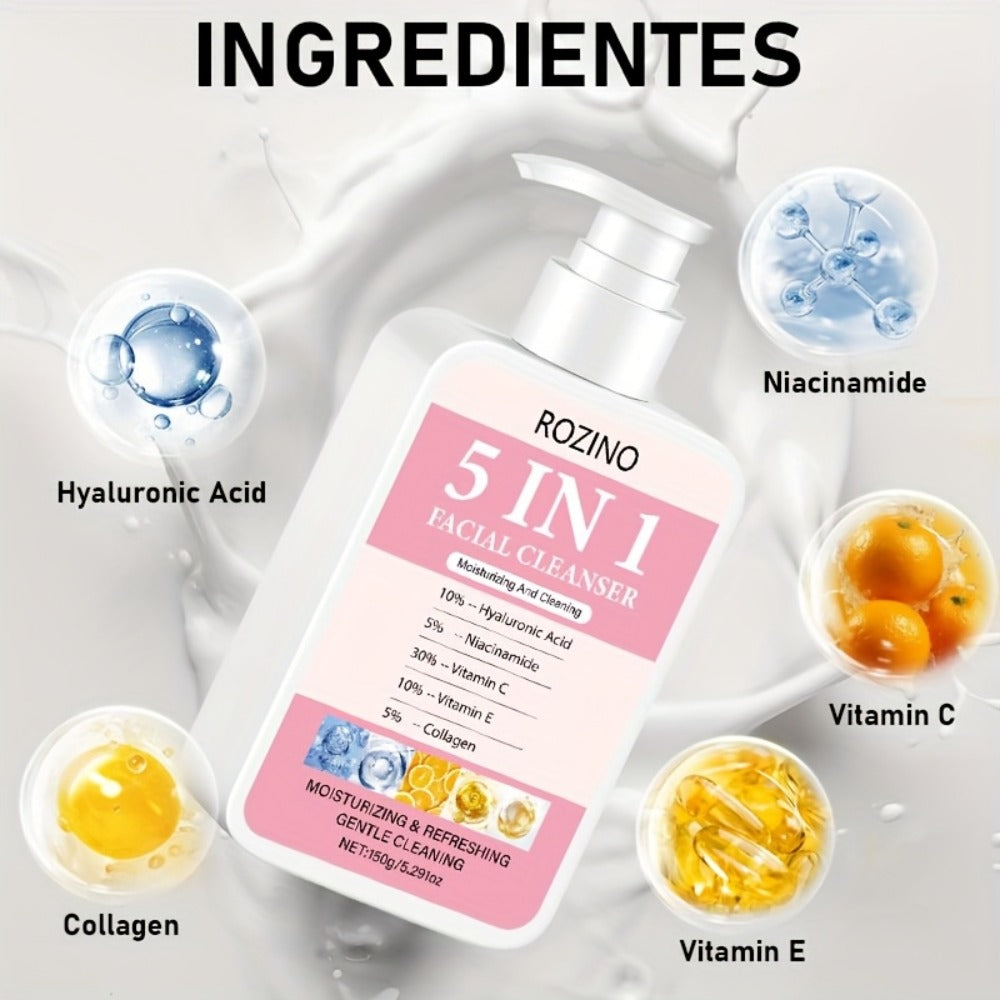 This Five-In-One Facial Cleanser Combines Hyaluronic Acid, Niacinamide, Vitamin C, Vitamin E, And Collagen to Help The Skin Bid Farewell to Dryness And Dullness, Leaving It Smooth And Delicate. Its Rich Foam Deeply Cleanses Oil And Dirt