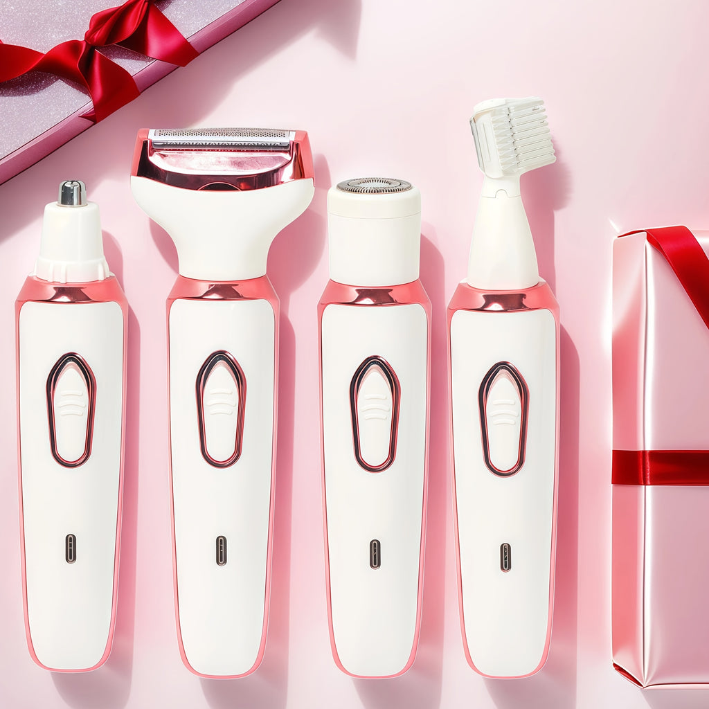 4In1 Women'S Electric Hair Remover Multifunctional Women'S Electric Shaver Trimmer Set Bikini Line Trimmer for Women USB Rechargeable for Eyebrows, Nose, Face Legs Hair Removal Portable Gentle Perfect Gift for Women