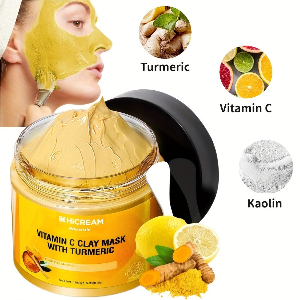 Turmeric Vitamin C Clay Facial Mask 1pc, Deep Cleansing Skin Care Mask for Autumn & Winter, Rich In Kaolin & Aloe for Moisturizing, Brighten Skin, Christmas & Halloween Gifts, Korean Skincare Product, Improve The Look Of