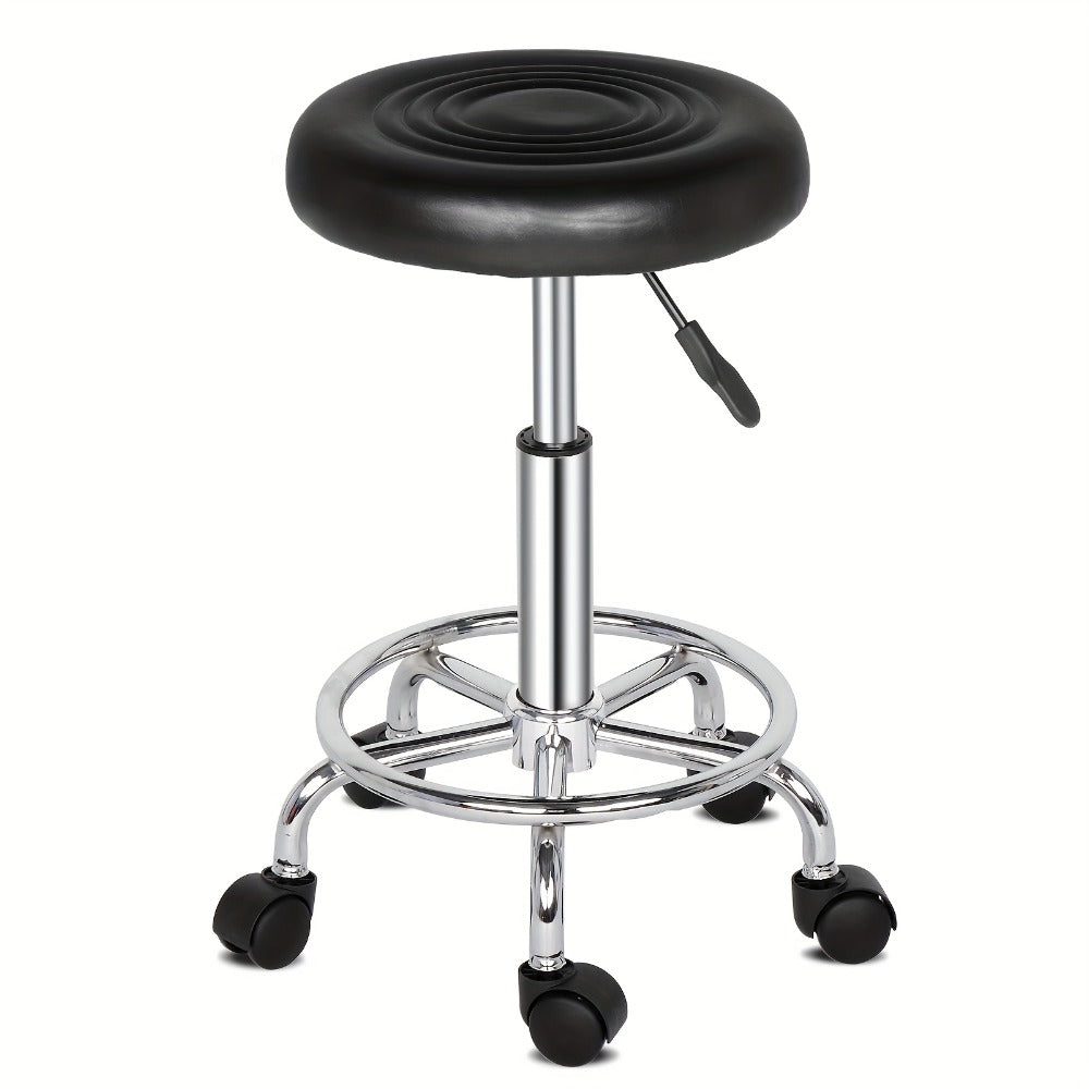 360-Degree Round Salon Stool with Backrest And Lines, Professional Adjustable Height Salon Stool, Modern Bar Stool Swivel, Armless Bar Chair for Kitchen, Dining Room, Living Room, Bistro, Spa