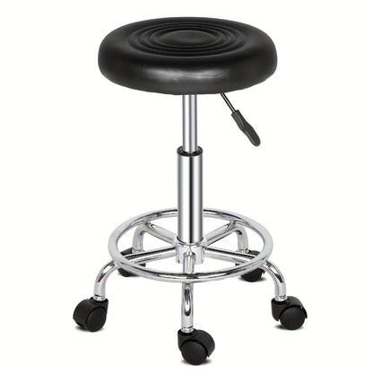 Adjustable Salon Stool with Backrest — 360-Degree Swivel, Height Adjustable, Professional Saddle & Round Style for Salon, Spa, Barber, Kitchen, Bistro, Black & White