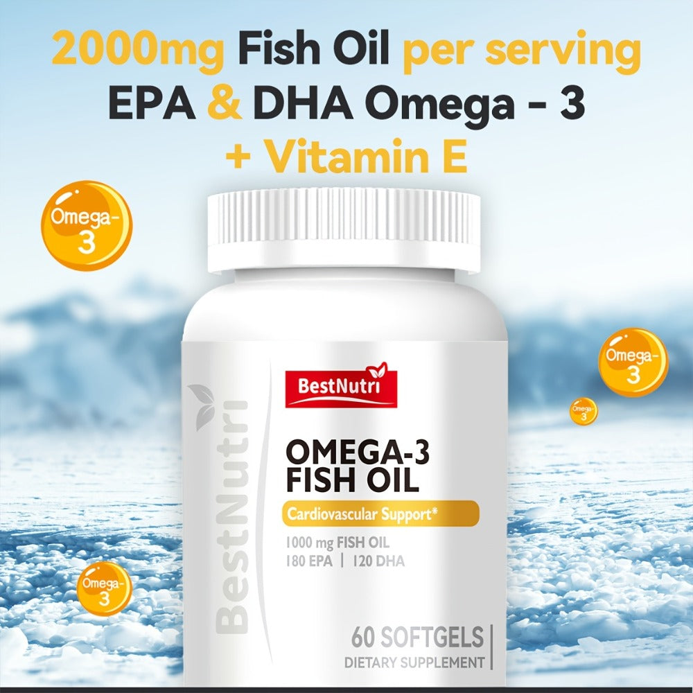 Omega-3 Fish Oil - 2000mg Per Serving, EPA & DHA for Brain Vitality & Heart Health, Cold - Extracted, CGMP, Suitable for Young Adults & Adults - Omega-3 PRO (60 Sgels); Omega-3 PRO (90 Sgels); New Upgrade (60 Sgels); New Upgrade (90 Sgels)