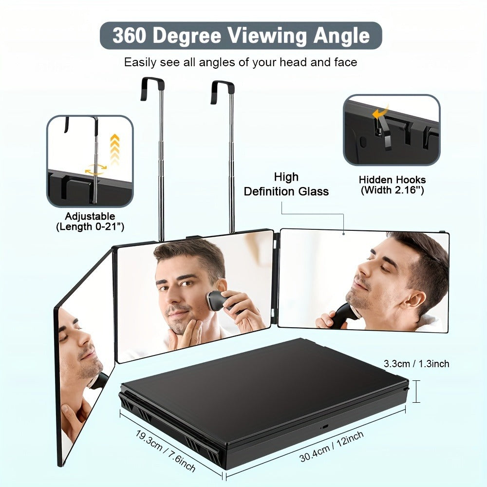 3 Way Mirror for Self Hair Cutting 360 Viewing Angle Self Hair Cutting Mirror, Clear Anti-Fog HD Glass, for Makeup tools Valentine's Day Gifts