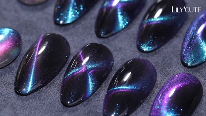 Cat Eye Gel Nail Polish Magnetic Aurora Glitter 8pcs Black Crystal Semi-Permanent Nail Art Gel No Base Color Required 0.24oz Each