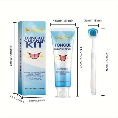 Tongue Cleaner Kit Probiotic Cleansing Gel Tongue Brush Set Bad Breath Eliminator Fresh Mouth Daily Oral Hygiene Care Gentle Non-Irritating for Sensitive Mouths Adults Gift
