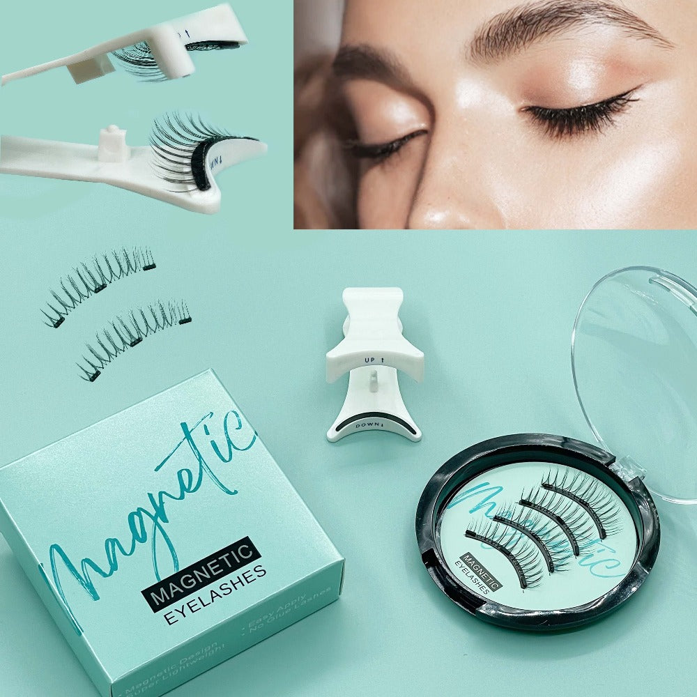 Quantum Magnet 3D Magnetic Eyelashes Slim Natural Nude with Eyelash Curler Transparent Soft Stem 1 Pair of Glue-Free Strong Magnetic Force Reusable Naturally Enlarge The Eyes Can Be