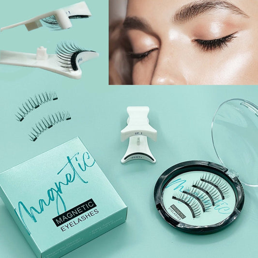 Quantum Magnet 3D Magnetic Eyelashes Slim Natural Nude with Eyelash Curler Transparent Soft Stem 1 Pair of Glue-Free Strong Magnetic Force Reusable Naturally Enlarge The Eyes Can Be