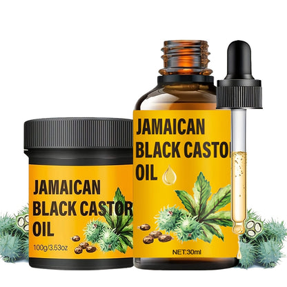 Jamaican Black Castor Oil Hair Care Set 2PCS - Pure Cold-Pressed Castor Oil & Hair Cream, Scalp Moisturizer, Strengthens & Nourishes All Hair Types for Healthier Growth