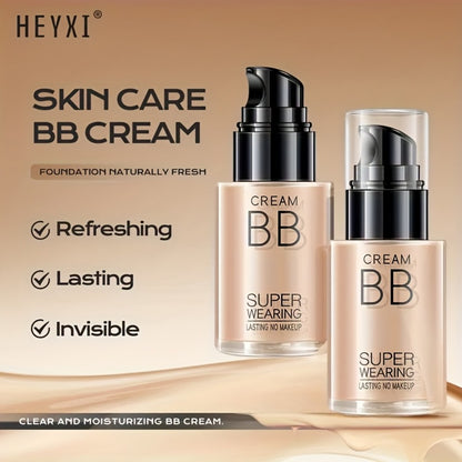 BB Cream Liquid Foundation Set 2Pcs with Makeup Sponge - Flawless Long-Lasting Medium Coverage Moisturizing Skin-Isolating Concealer for All Skin Types Women Natural & Light Beige Shades