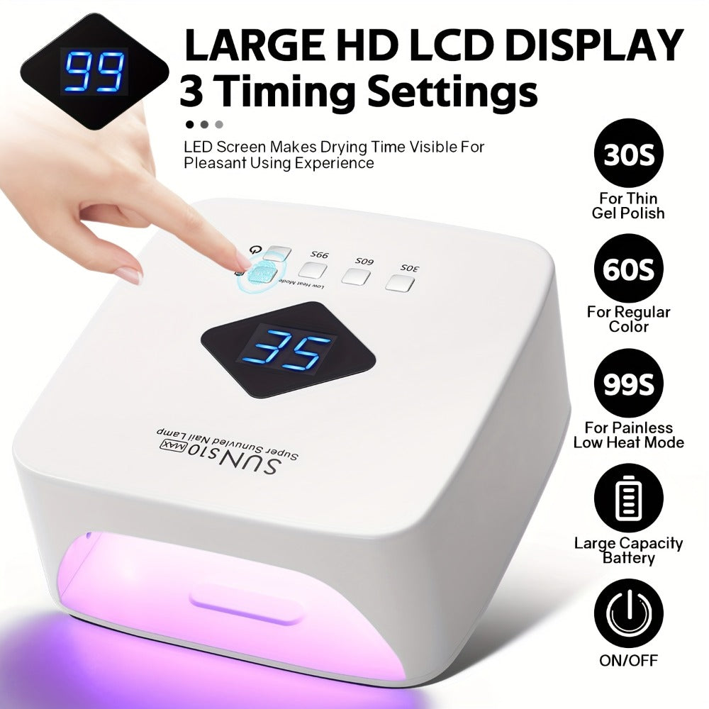 Cordless Rechargeable LED Nail Lamp Light for Gel Nails Nail Dryer with 3 Timer Setting Display Auto Sensor Nail Lamp for Salon & Home