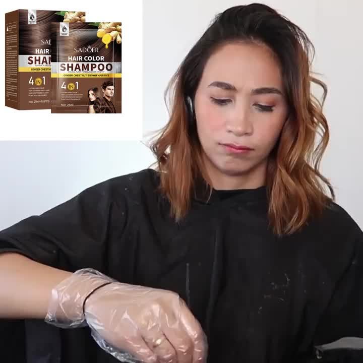 1 Box of 10 Packs of Portable Individual Packaging, Black/Brown/Chestnut Shampoo - Shampoo, 3-In-1 Hair Color Shampoo Natural Hair Dye Deep Cleansing Shampoo for Women And Men