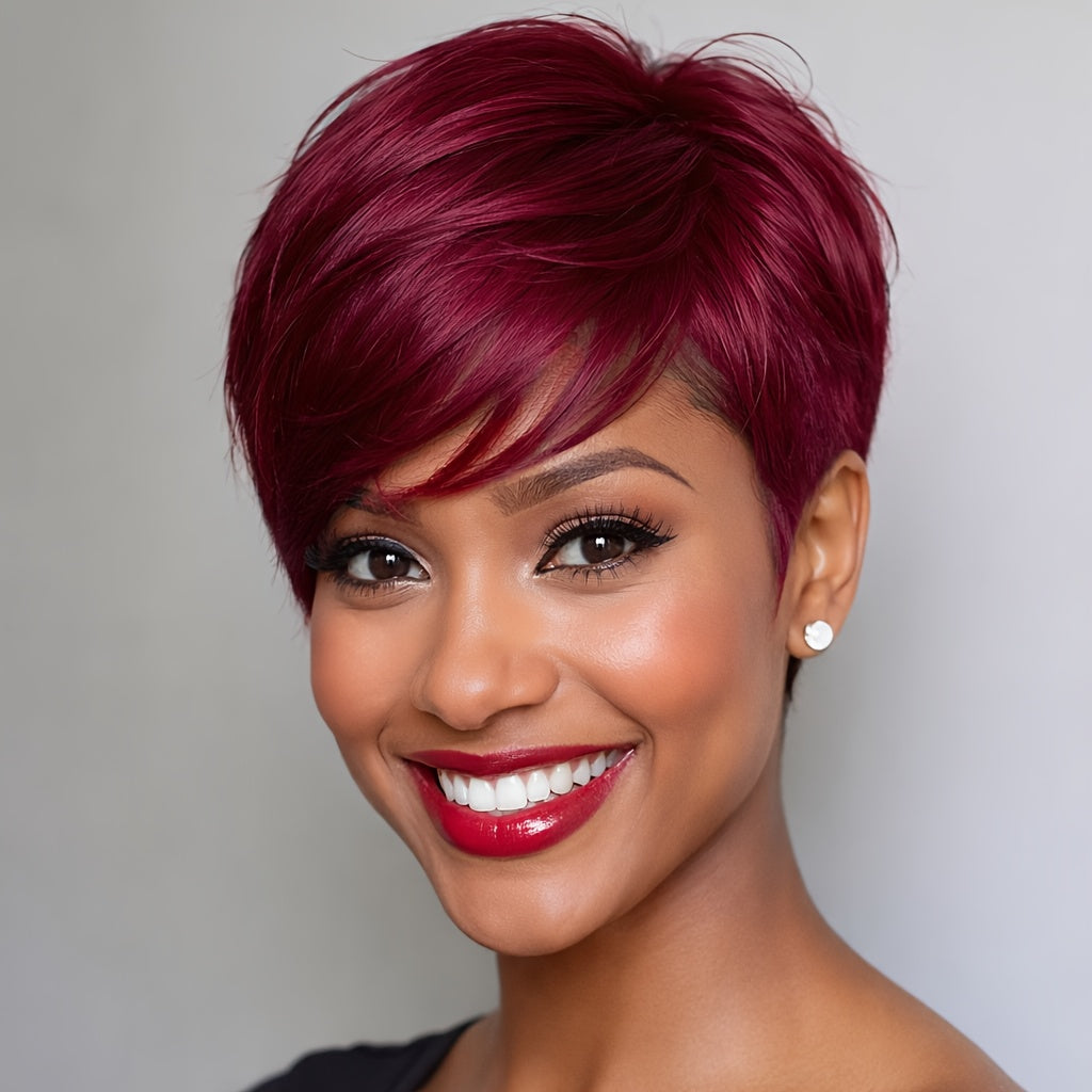 Synthetic Pixie Cut Wig for Women Short Layered Bob Fashion Wig Beginner Friendly Glueless Easy Wear 6 Inch Burgundy Olive Brown Halloween Christmas Party Daily Use