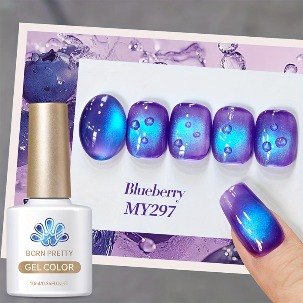 BORN PRETTY 0.34oz Blueberry Glitter Cat Magnetic Gel Nail Polish Glass Beaded Purple Blue Sparkling Semi-Permanent Gel Varnish