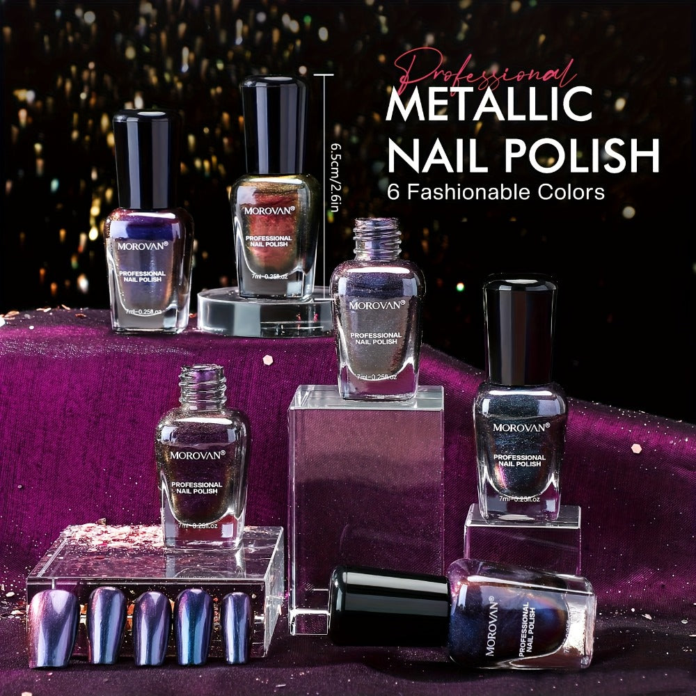 Morovan Fingernail Nail Polish Set: Holographic Metallic Lacquer Air Dry Nail Polish Regular Nail Polish Pack 0.25oz Glitter Finger Nail Polish Bulk Toenail Polish Kit Gift for Women