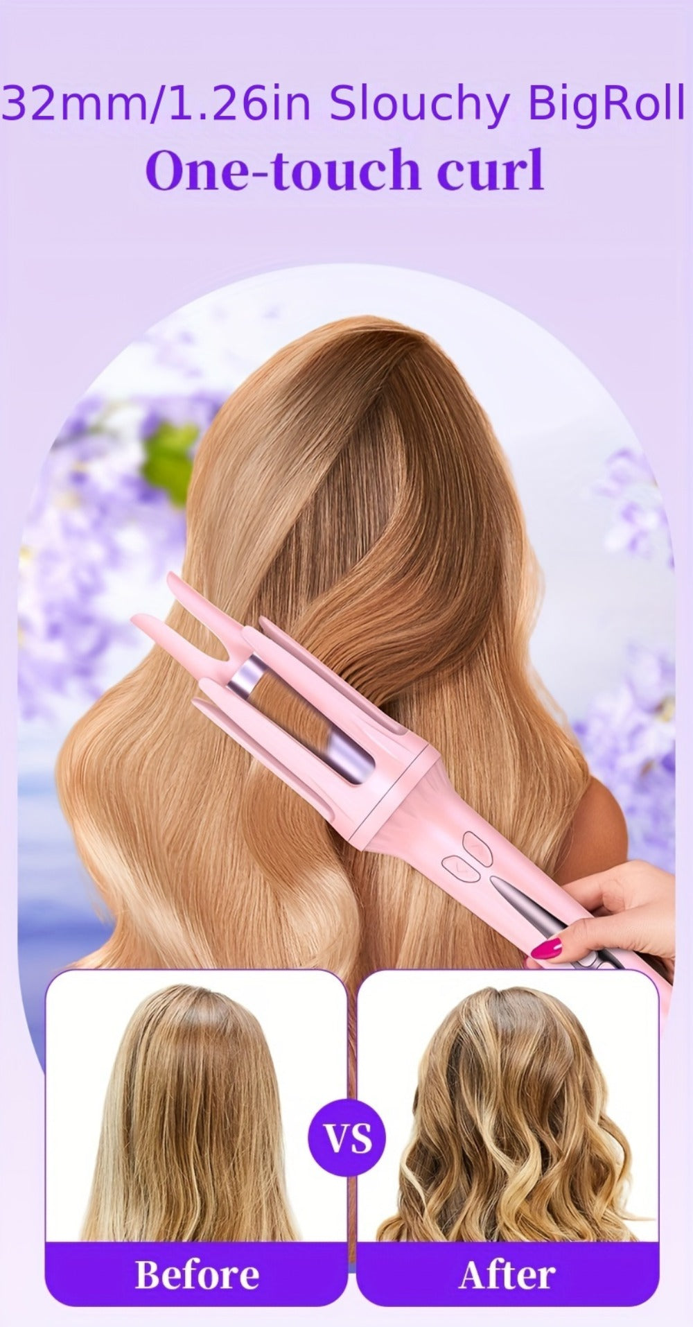 Automatic Curling Iron 32mm Negative Ion – Dual Slot Constant Temperature Anti-Scald Hair Curler with Bracket & Comb – Long-Lasting Curls, No Heat Damage