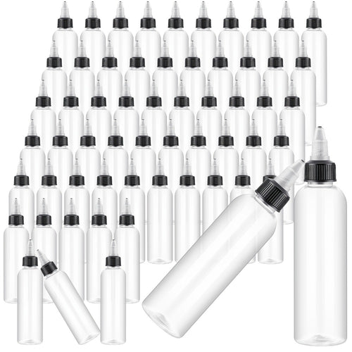 Squeeze Bottles 4oz with Twist Top Caps 100 Pack Empty Plastic Refillable Dispensing Bottles for Hair Oil Essential Oil Condiment Sauce Liquid BPA Free