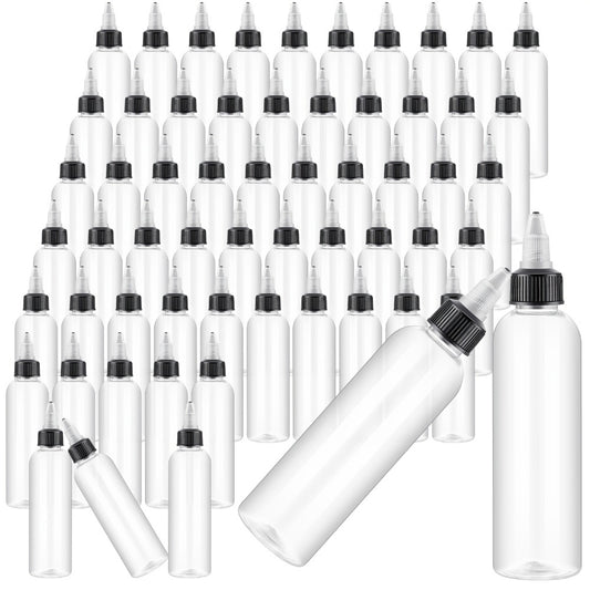 Squeeze Bottles 4oz with Twist Top Caps 100 Pack Empty Plastic Refillable Dispensing Bottles for Hair Oil Essential Oil Condiment Sauce Liquid BPA Free