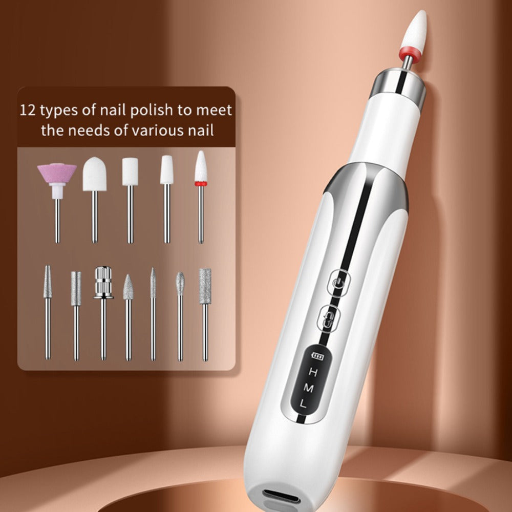 Electric Nail Drill, Cordless Nail Drill, Electric Nail File, USB Rechargeable Portable Nail Drill for Manicure Pedicure And Polishing, with 12 Nail Drill Bits And Sanding Bands, White