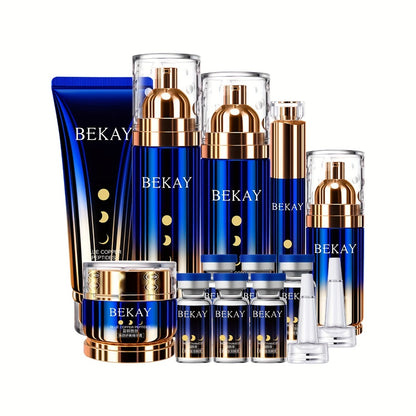 Skincare Gift Set Blue Copper Peptide & Astragalus 12pcs Box - Day Night Cream Sleep Mask Firming Brightening for All Skin Types - Valentine's Day Gift for Women