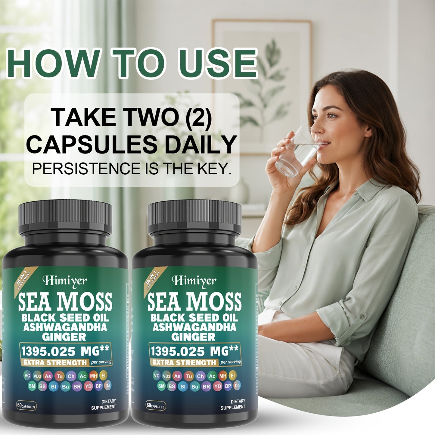 Sea Moss & Ashwagandha 16-in-1 Capsules — with Black Seed Oil, Turmeric & Cinnamon | Boosts Energy, Immunity & Athletic Performance | Antioxidant Support | 3-Pack