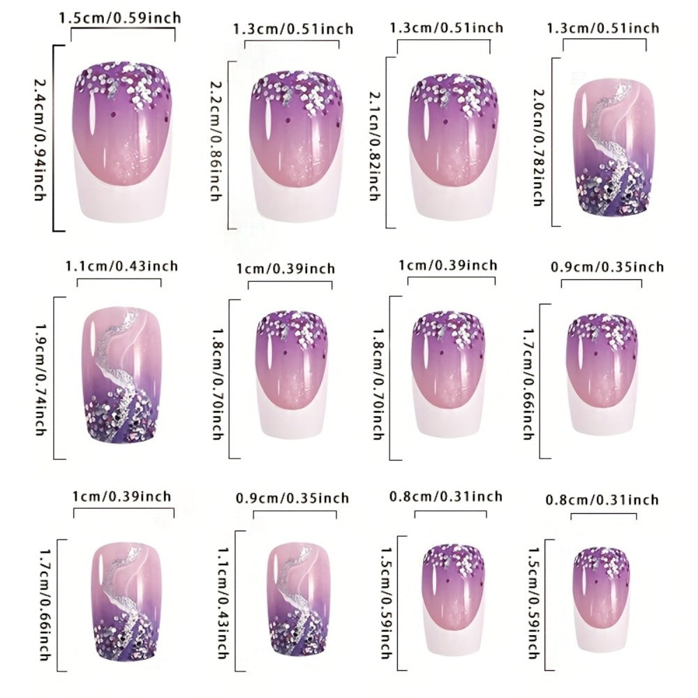 Ombre Press On Nails 216 Pieces 9 Packs - Medium Square Fake Nails | White French Tips Marble Colorful Gradient Designs, Trendy Full Cover False Nails for Women Girls Party Nail Art Set