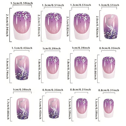 Ombre Press On Nails 216 Pieces 9 Packs - Medium Square Fake Nails | White French Tips Marble Colorful Gradient Designs, Trendy Full Cover False Nails for Women Girls Party Nail Art Set