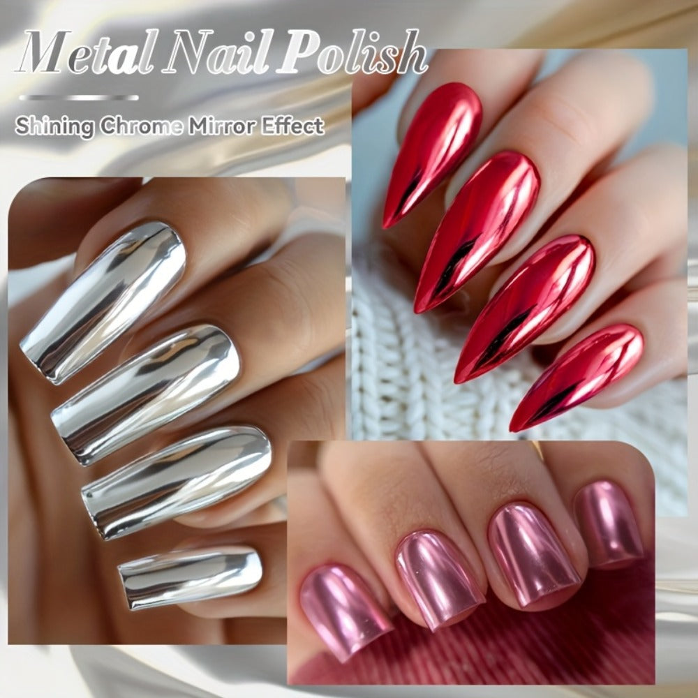 LILYCUTE 0.24oz 8pcs Super Bright Metallic for Nail Polish No Need Lamp Quick Dry French Style Glass Bottle Regular for Nail Polish for Nail Art