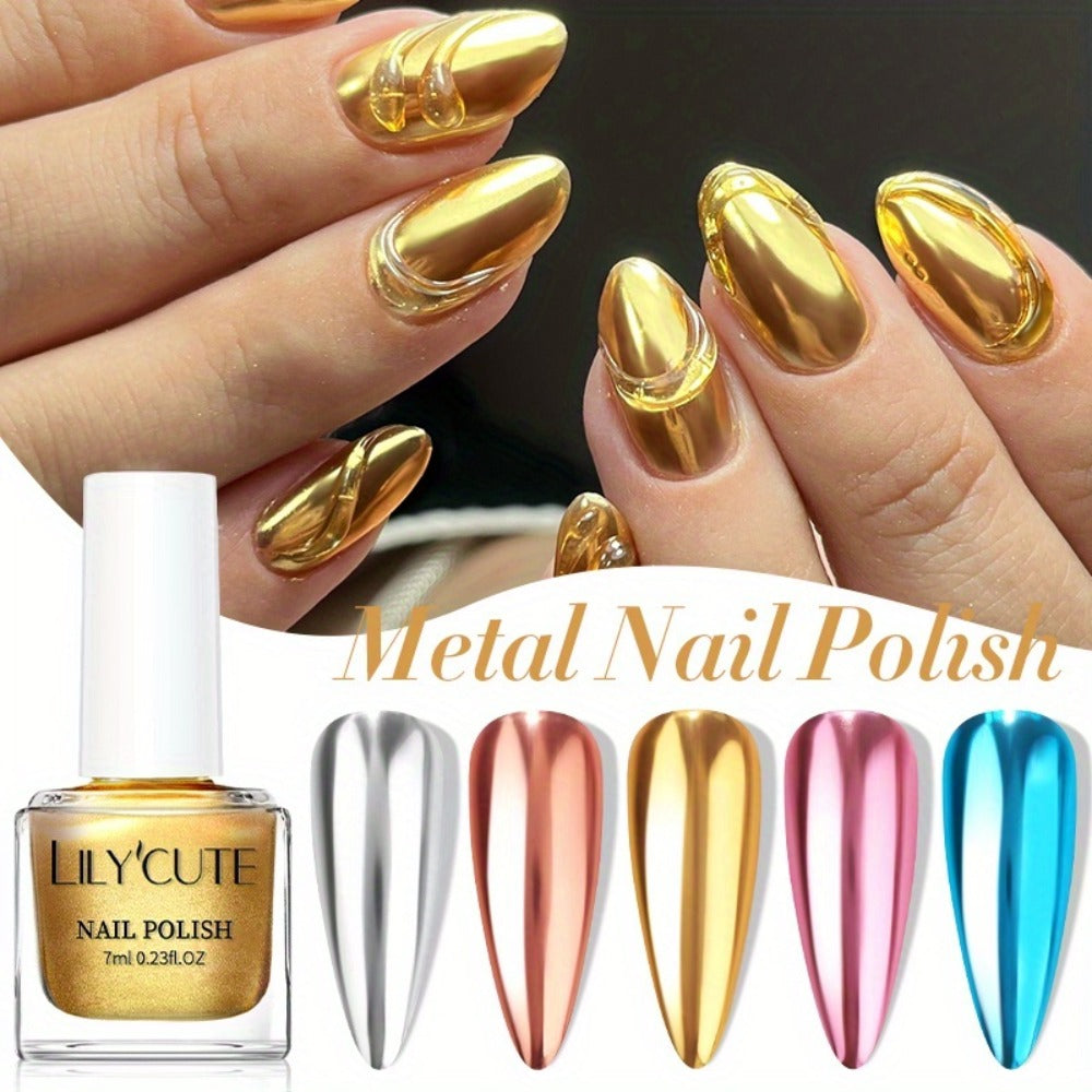 Metallic Nail Polish Set 8pcs - Super Bright Quick-Dry Regular Nail Polish No UV Lamp Needed, French Style Glass Bottle Nail Art Colors for Women
