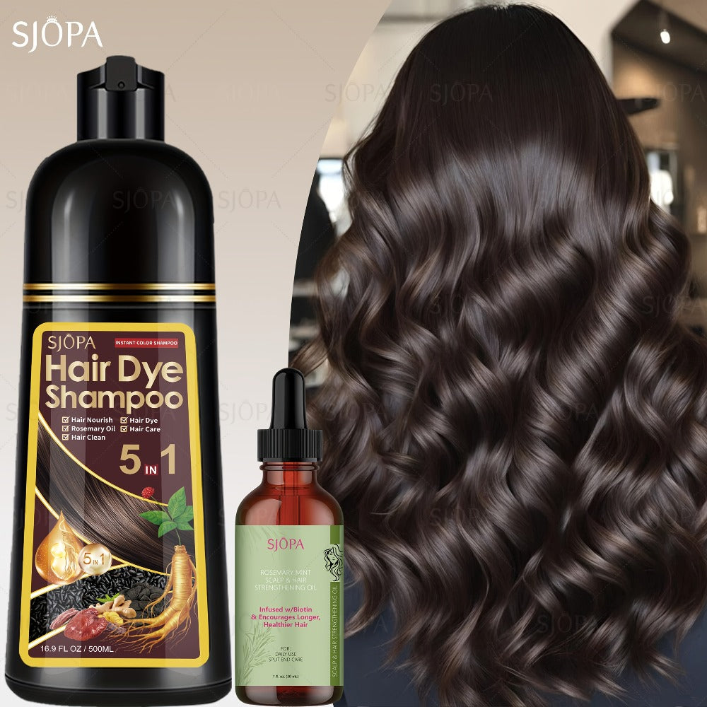Hair Dye Shampoo Kit 3-in-1 with Rosemary Hair Oil - Quick Color, Gentle & Natural Formula | 16.91oz + Oil | 12 Shades | Safe for Skin | Perfect Gift