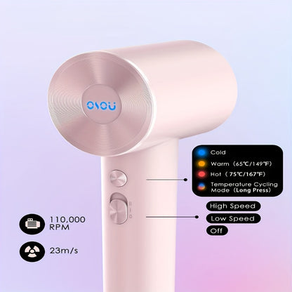 High-Speed Ionic Hair Dryer 110,000 RPM Brushless Motor — 500 Million Negative Ions, Ultra-Lightweight & Quiet Blow Dryer for Women, Smart Temp Control, Travel & Home