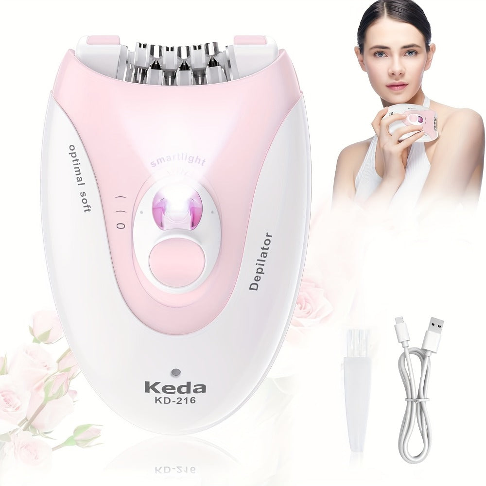 HATTEKER Women' 2-Speed Rechargeable Electric Epilator & Portable Hair Remover with USB-Powered, Stainless Steel Blades & Ergonomic Design for Painless Shaving - Suitable for Legs, Bikini, Face Epilation, Shaver