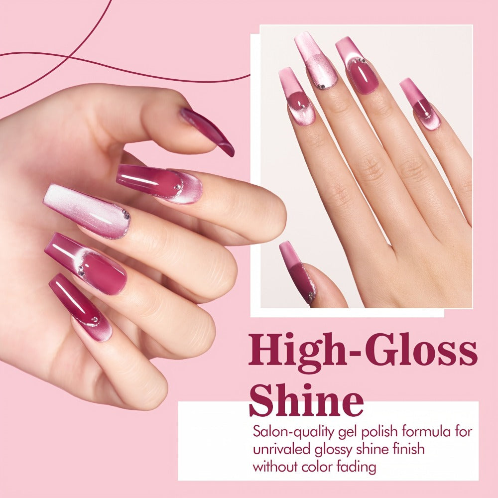 MORDDA Cat Eye Gel Nails - 9 Color Set with Sparkling Glass Bead Effect, -Cured, Magnetic Base, Multi-Color Shifting, Alcohol-Free, Perfect for Salon & DIY, Festive Gift for Women, Nail Art Supplies|Cat Eye Nail Design|Glossy Finish