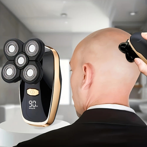 Men's Electric Shaver 5-in-1 Set USB Rechargeable Bald Head Clipper with Digital Display Nose Hair Trimmer Hair Clipper Exfoliating Brush Grooming Kit