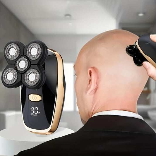 Men's Electric Shaver 5-in-1 Set USB Rechargeable Bald Head Clipper with Digital Display Nose Hair Trimmer Hair Clipper Exfoliating Brush Grooming Kit