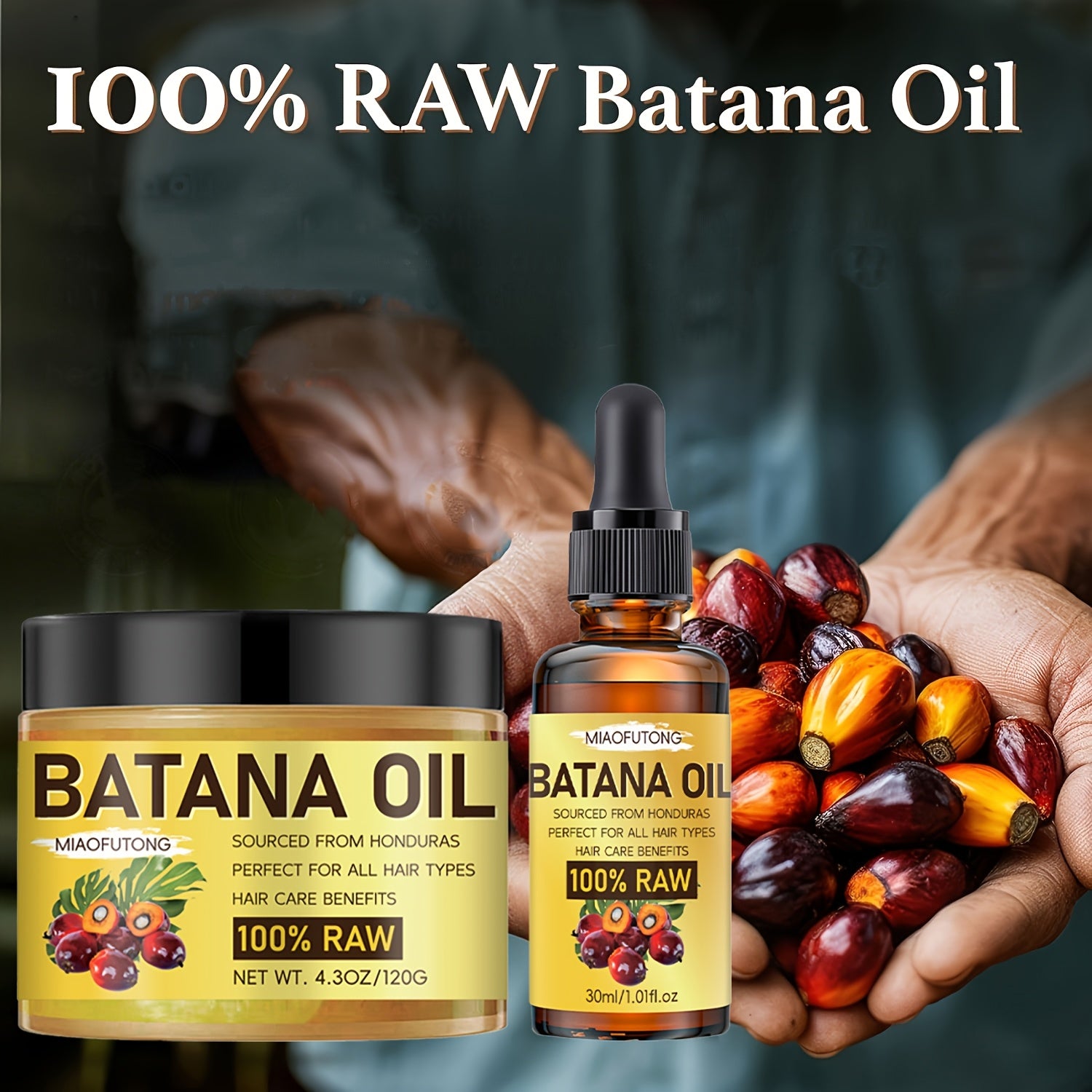 2pcs Batana Oil And Batana Essential Oil, Natural Honduran Hair Care Oil, Soft And Moisturizing Hair Care, Increase Hair Shine, Suitable for Dry And Damaged Hair, Make Hair Healthier, More Refreshed And Stronger