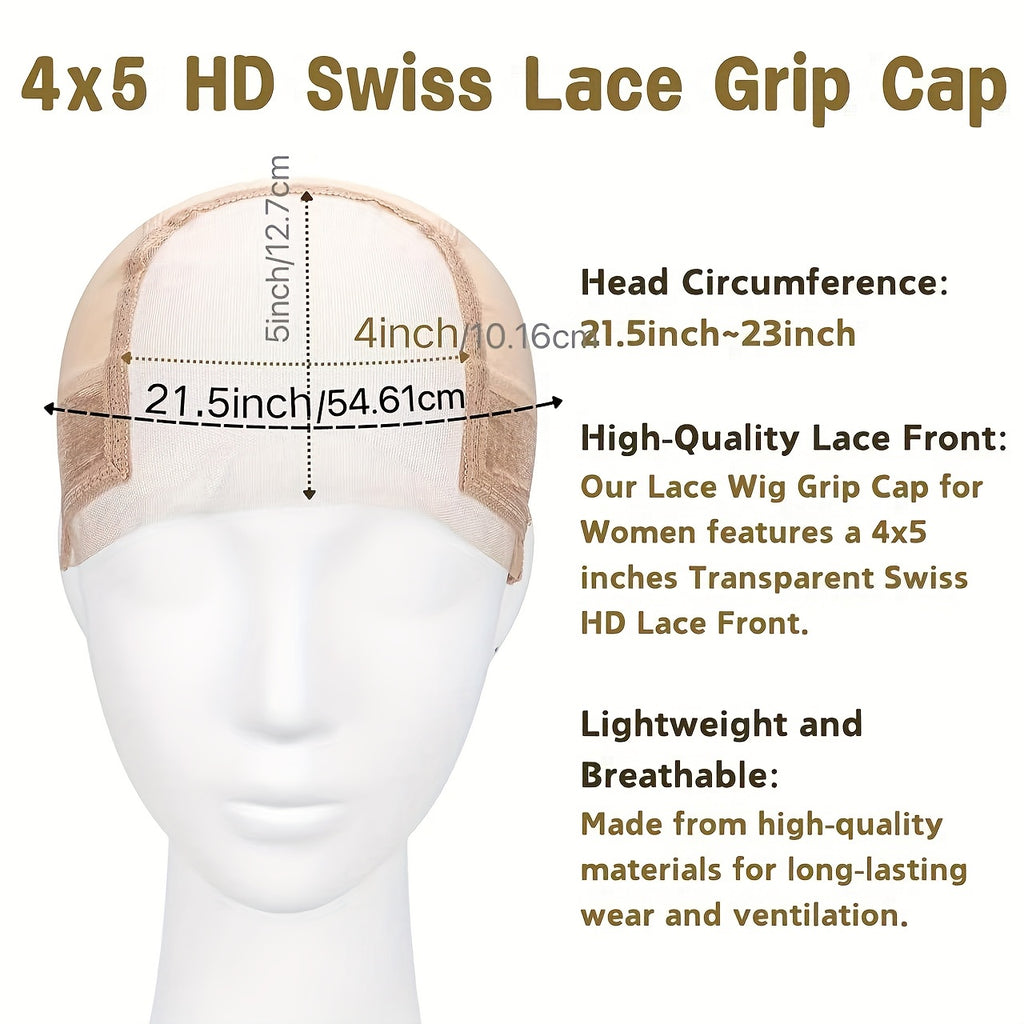 2026 Latest Model 4x5 with Friendly Ear Cutouts, Adjustable Non-slip Lace Wig Cap, Comfortable, Soft, and Breathable, with Transparent Lace Edge Straps to Effectively Prevent the Wig from Slipping