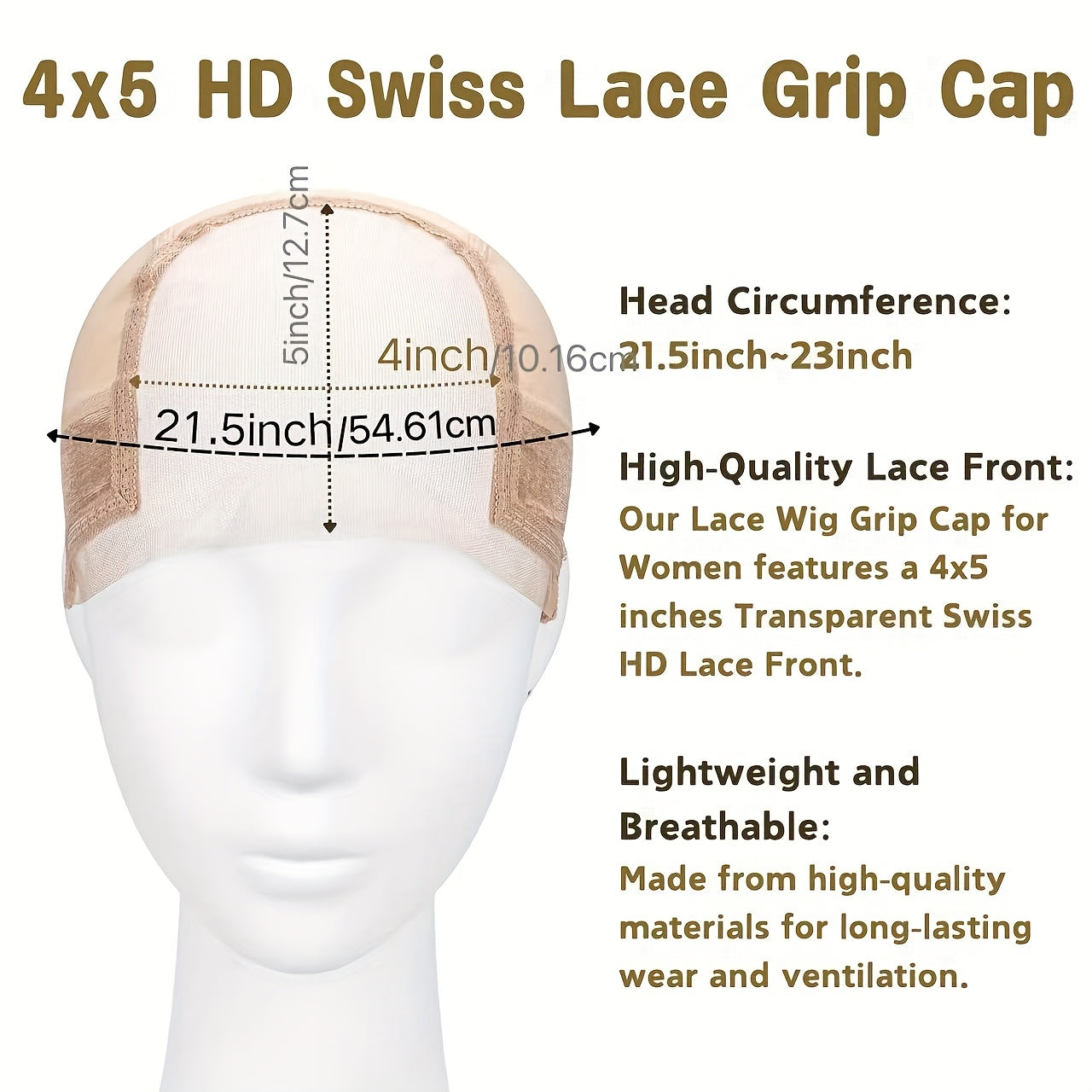 2026 Latest Model 4x5 with Friendly Ear Cutouts, Adjustable Non-slip Lace Wig Cap, Comfortable, Soft, and Breathable, with Transparent Lace Edge Straps to Effectively Prevent the Wig from Slipping