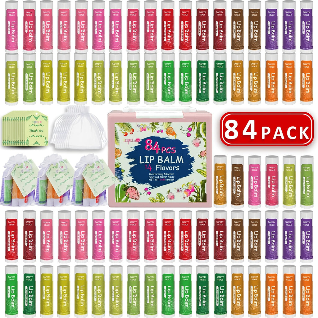 84 Pack Natural Lip Balm Bulk with Vitamin E and Coconut Oil Valentine'S Day Gift - Moisturizing, and Repairing Dry and Chapped Lips - 14 Flavors - Non-GMO