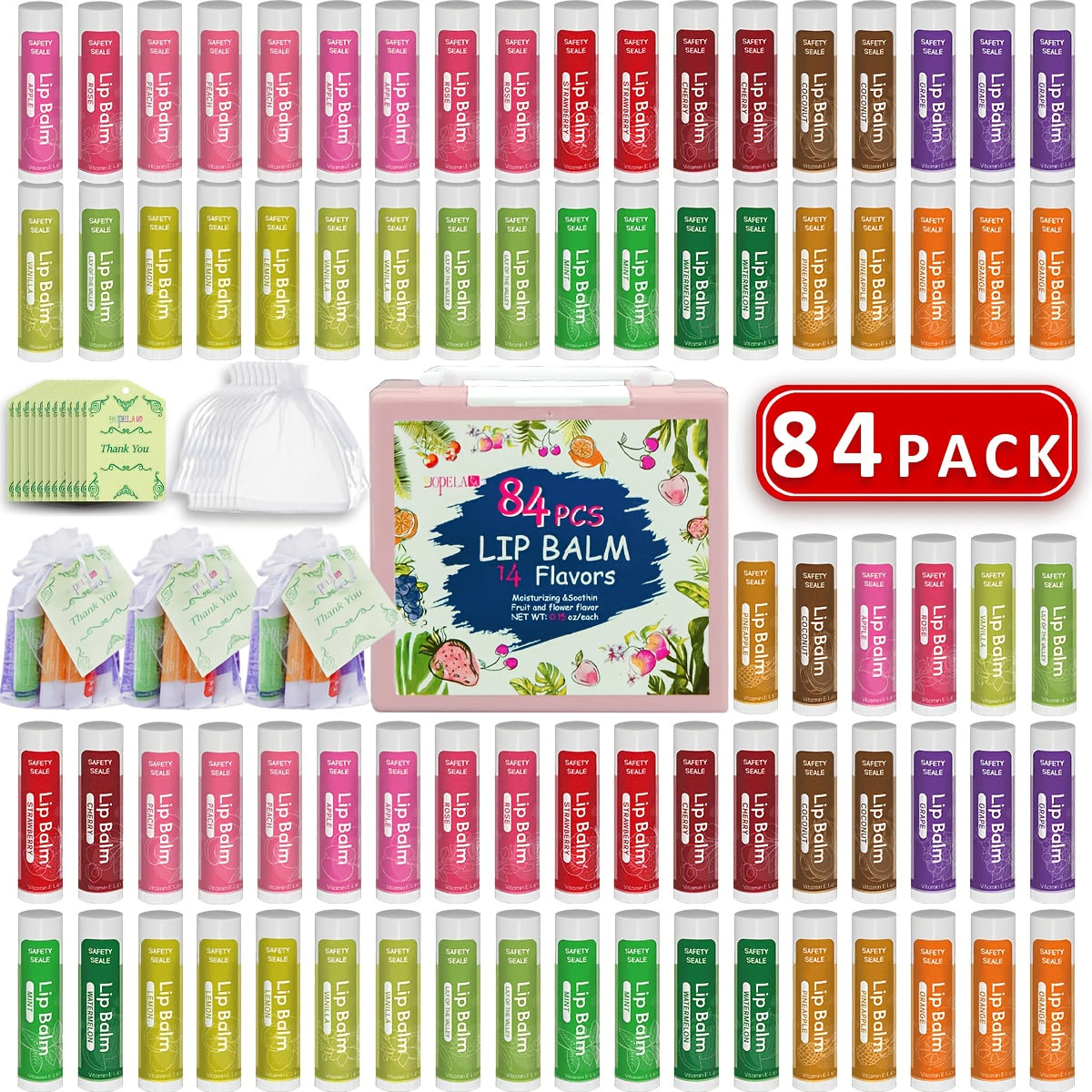 84 Pack Natural Lip Balm Bulk with Vitamin E and Coconut Oil Valentine'S Day Gift - Moisturizing, and Repairing Dry and Chapped Lips - 14 Flavors - Non-GMO