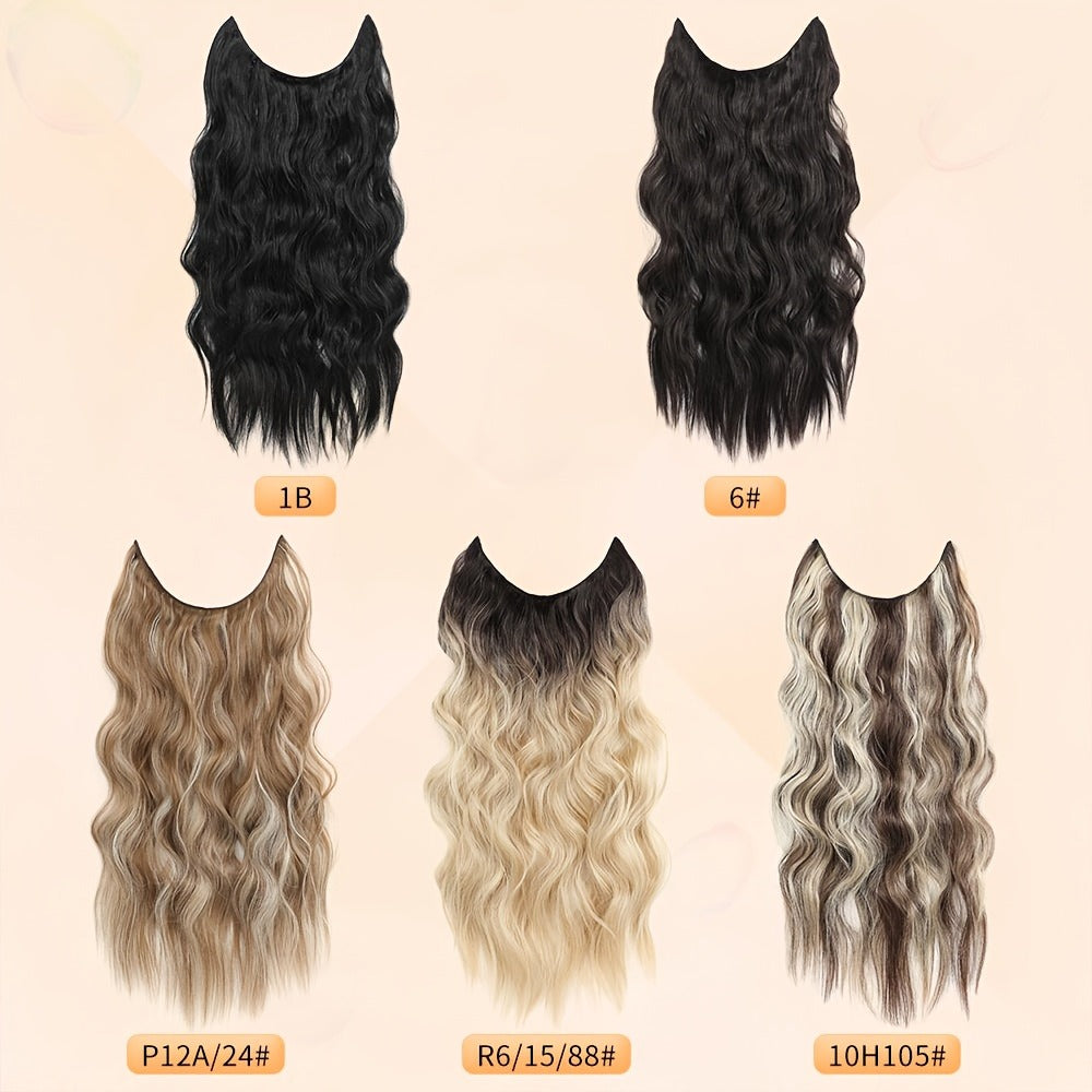 Invisible Wire Hair Extensions 22 Inch — Fish Line Transparent Headband 4 Clips, Long Wavy Hairpiece for Women Thin Fine Hair, 7 Colors 1B 613 Ombre, No Glue No Heat Damage Free