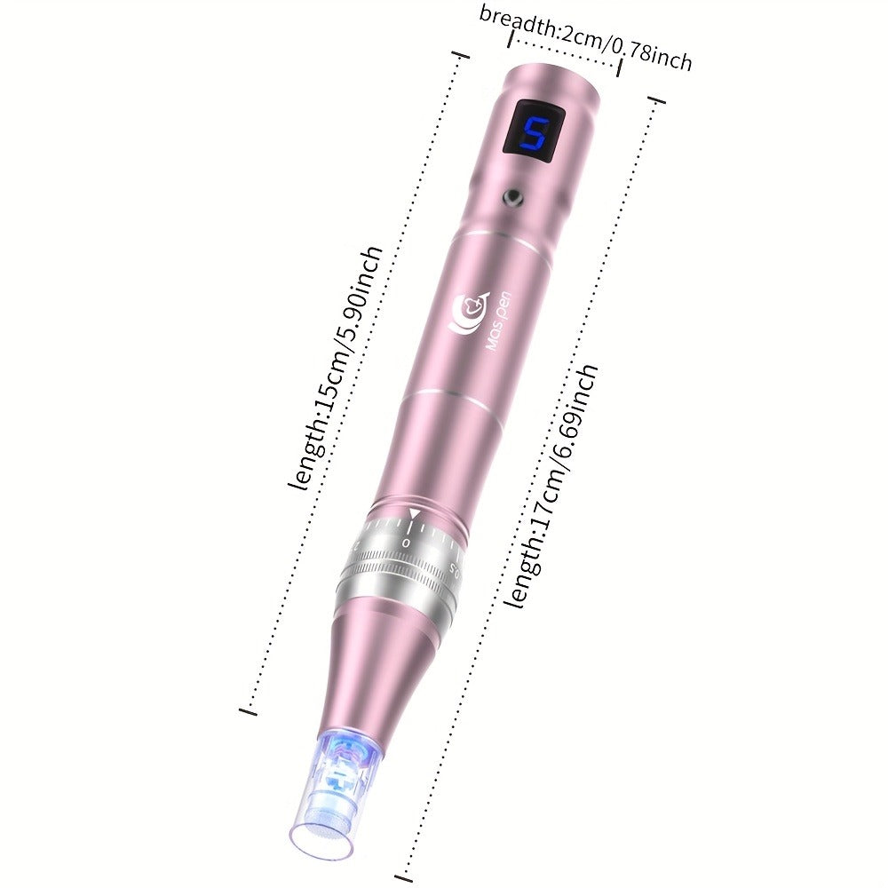 Adjustable 6 Level Derma Pen/Mas Pen with 10pcs Screw Replacement Tips 0.15mm, 500mAh Built-in Battery, Great At-home Skincare Tool