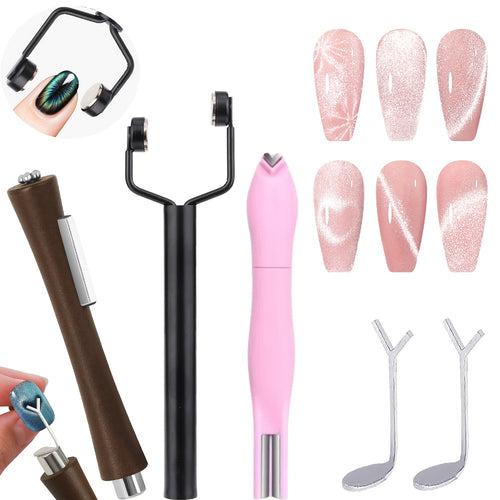 Cat Eye Nail Magnet Stick 4-in-1 Y-Shaped Double Head - Heart & Multi-Pattern Magnetic Tool for Cat Eye Gel Polish, Portable Professional Nail Art Magnet for Salon & DIY
