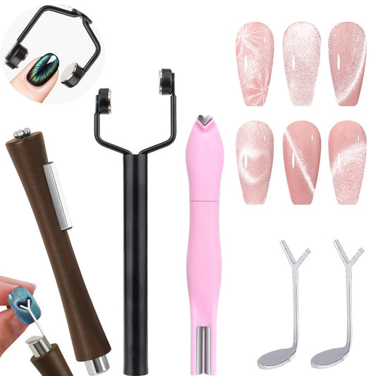 4in 1 Cat Eye Magnet for Nails, Y-Shaped Double Head Cat Eye Gel Nail Polish Magnet, Portable Professional Nail Magnet Stick with Heart Shaped Cat Eye Magnet Tool for Cat Eye Gel Nail Polish, Suitable for Personal DIY, Nail Studio or Nail
