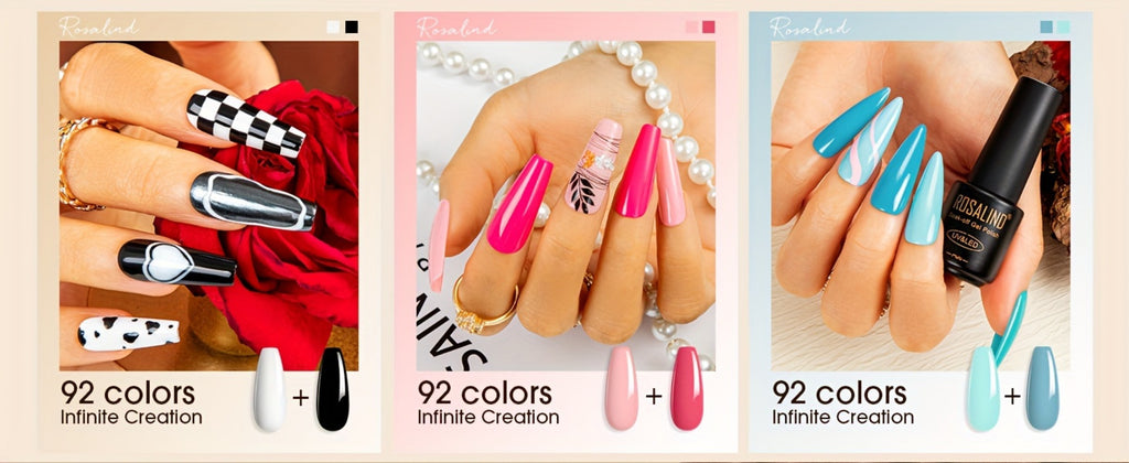 ROSALIND 100pcs Gel Nail Polish Set-92pcs Colorful Soak Off Gel Polsih with 8 Bottle Gel Base Top Coat Matt Top Coat Gel Nail Polish for All Season Nail Art Salon Gift Or Home