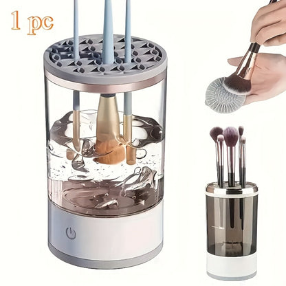 Electric Makeup Brush Cleaner & Dryer USB Powered Automatic Spinner Odorless Fast Drying Transparent Design Dual-Section Brush Holder Beauty Tool Accessory
