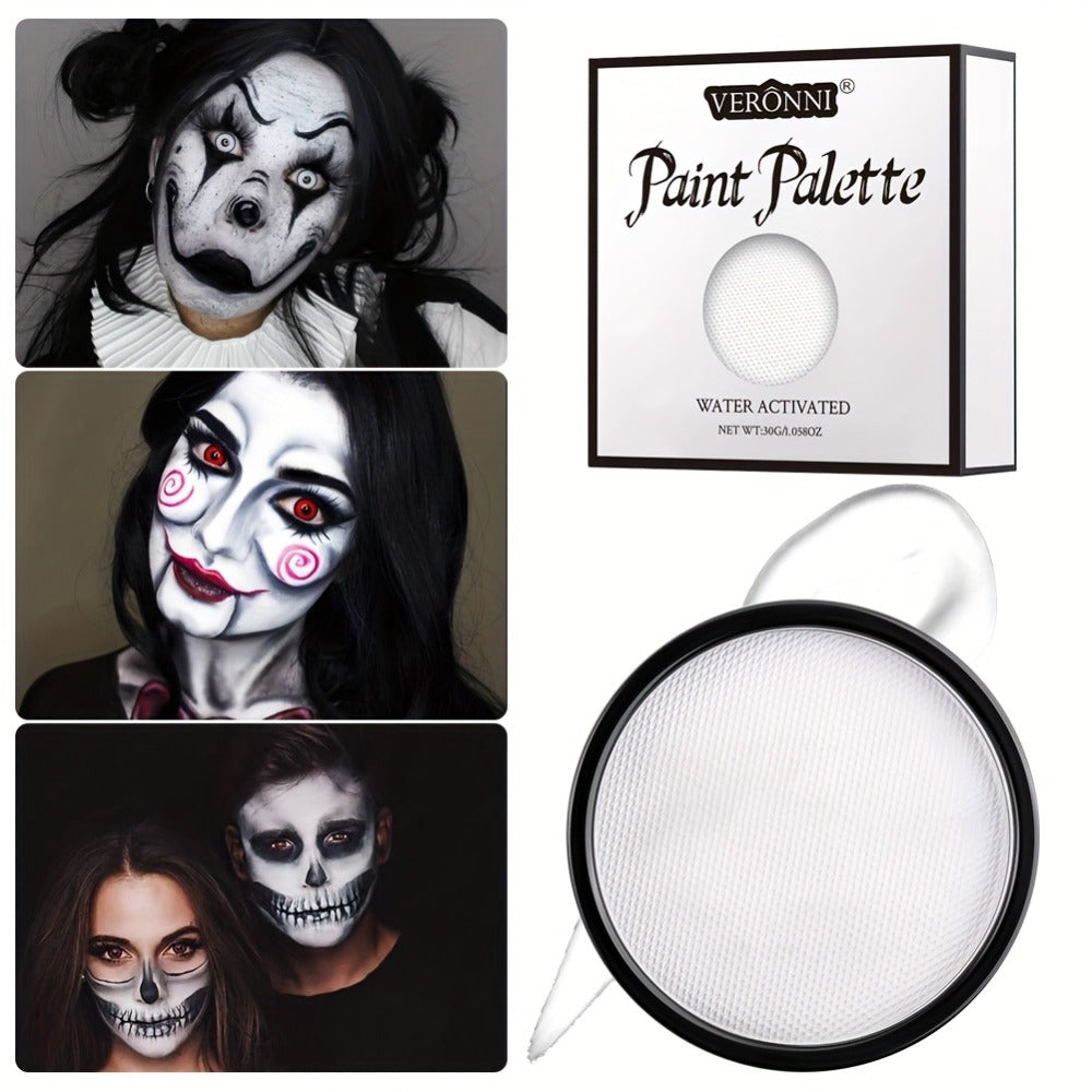 Water Based Face Paint Kit, Black & White Water Activated Face Body Painting Makeup Palette Cosplay Halloween Paint Palette with 10 Brushes