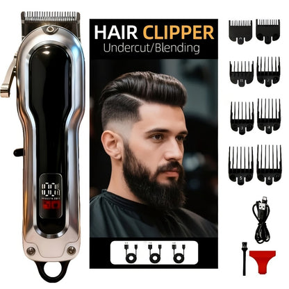 Professional Electric Hair Clipper Set — Barber-Grade Trimmer with Limit Comb, Long-Lasting Battery, Home & Travel Use, Gift for Dad (Silver & Golden)