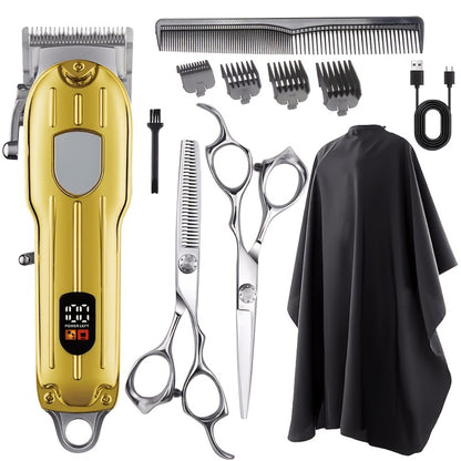 Barber Hair Clipper Kit for Men Professional USB Rechargeable Digital Size Adjustment Complete Set with Scissors 4 Limit Combs Cleaning Brush Gift for Dad Husband