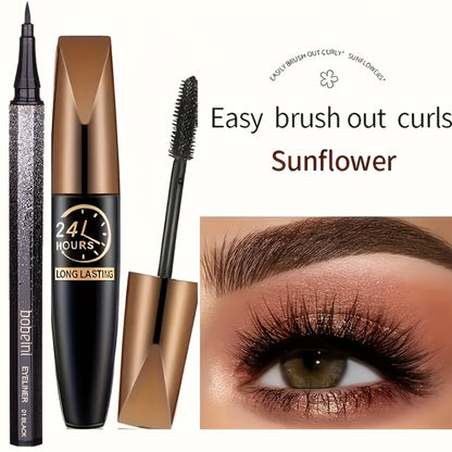 Mascara 8D Fiber Volume & Lengthening Smudge-Proof Waterproof Lash Enhancer, Long-Lasting Black Mascara Set with Eyeliner Pencil, Luxury Beauty Gift for Her