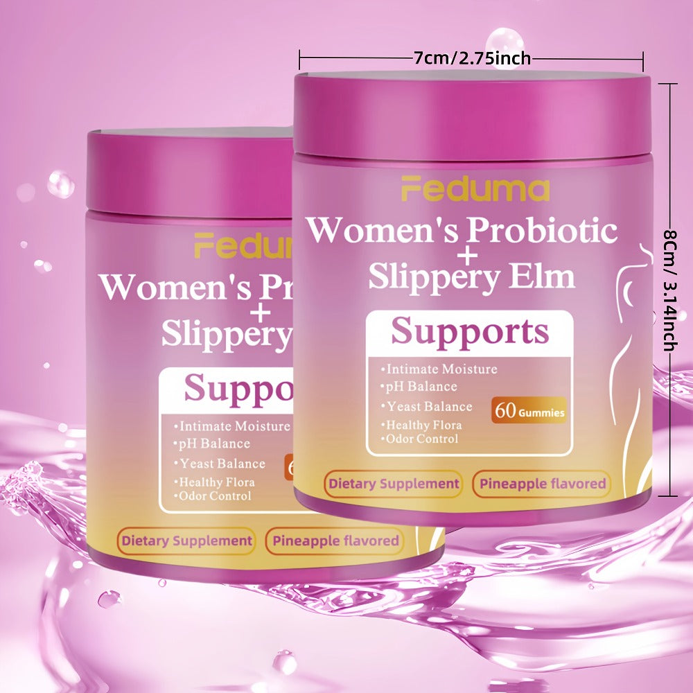 [Probiotic Gummies] 1/2 Bottle, Package-60 Gummies/80 Gummies, Feduma Women's Probiotic Gummies Her Juicy Blend of Slippery Elm for Intimate Moisture, Odor Control, And Healthy Flora, 60 Pineapple, Flavored Gummies!